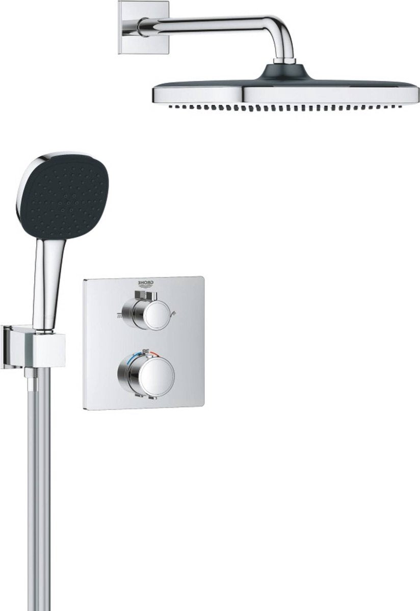 Système de douche encastré de précision Grohe - panneau de commande carré - chrome