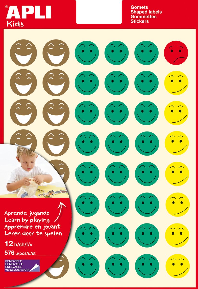 Apli kids 12xfeuilles, 576xautocollants, or vert jaune rouge