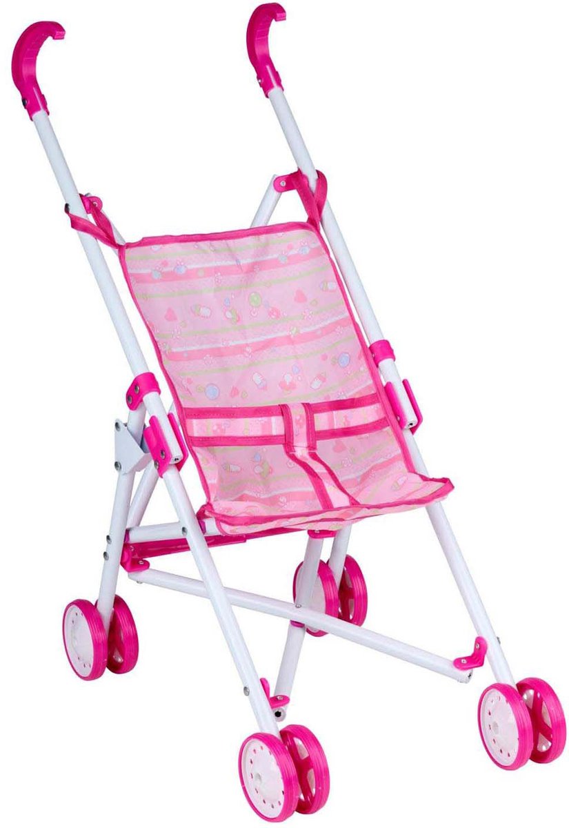 Eddy toys poppenbuggy wit en roze