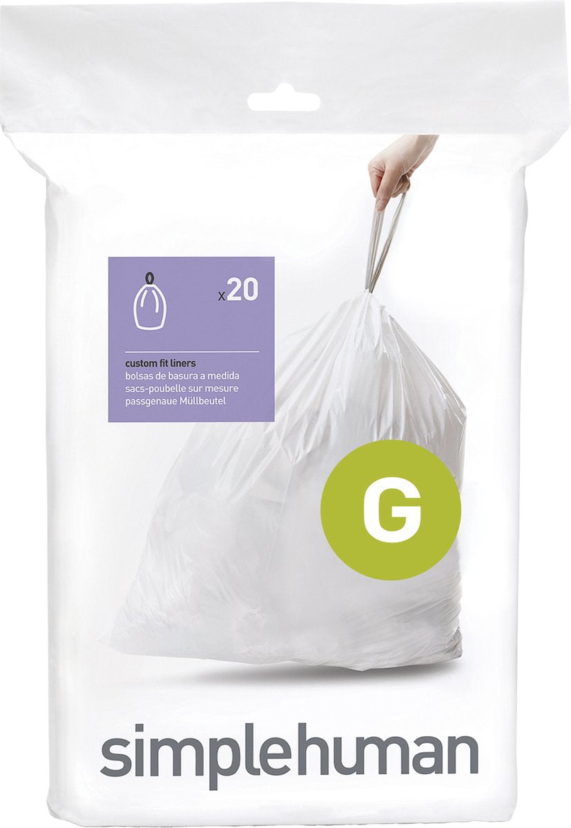 Sacs poubelle Simplehuman code g - 30 litres - 20 pièces - avec cordon de serrage - blanc