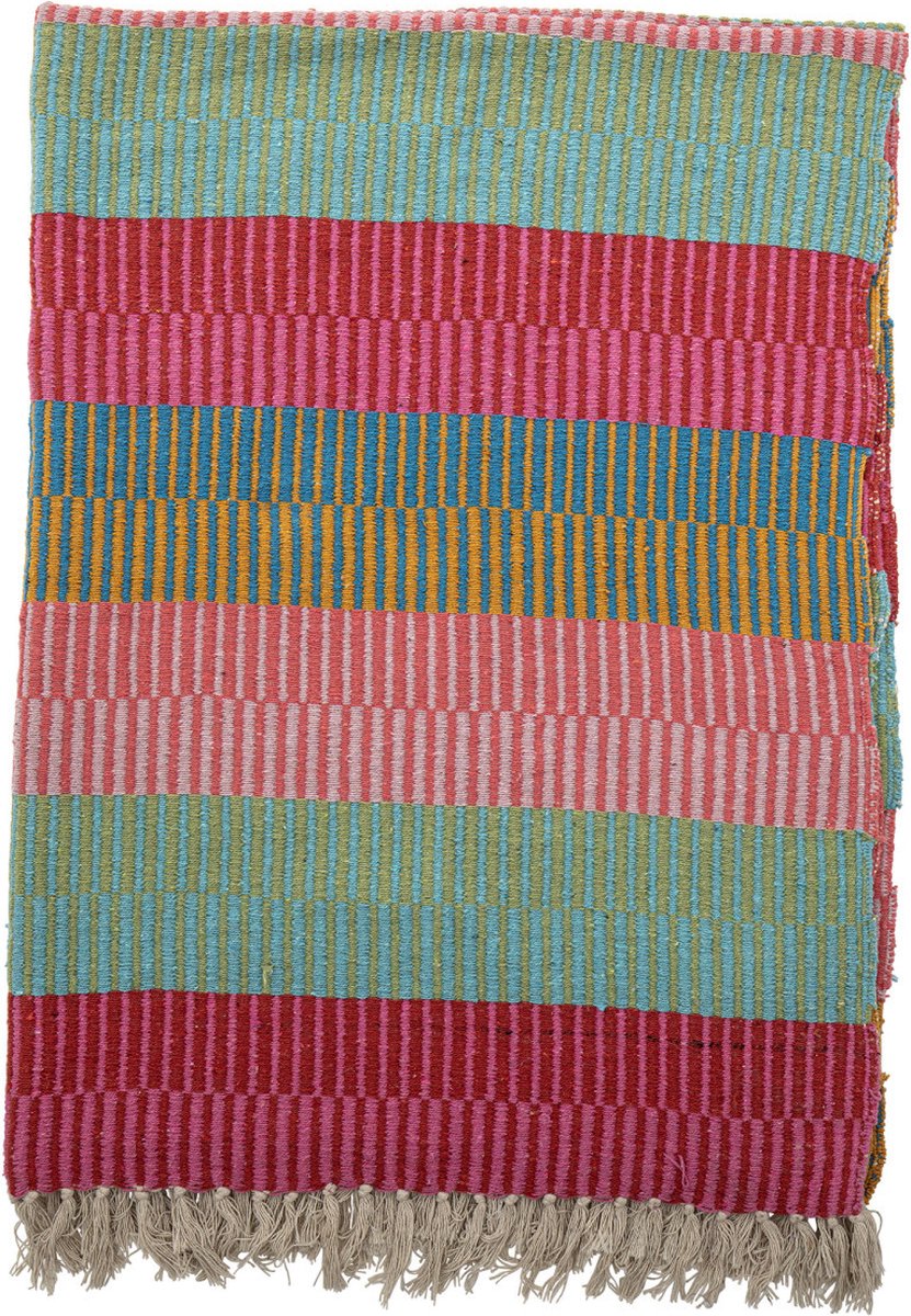 Bloomingville - plaid isnel - 160x130cm - rayé vert, rose, bleu - coton recyclé