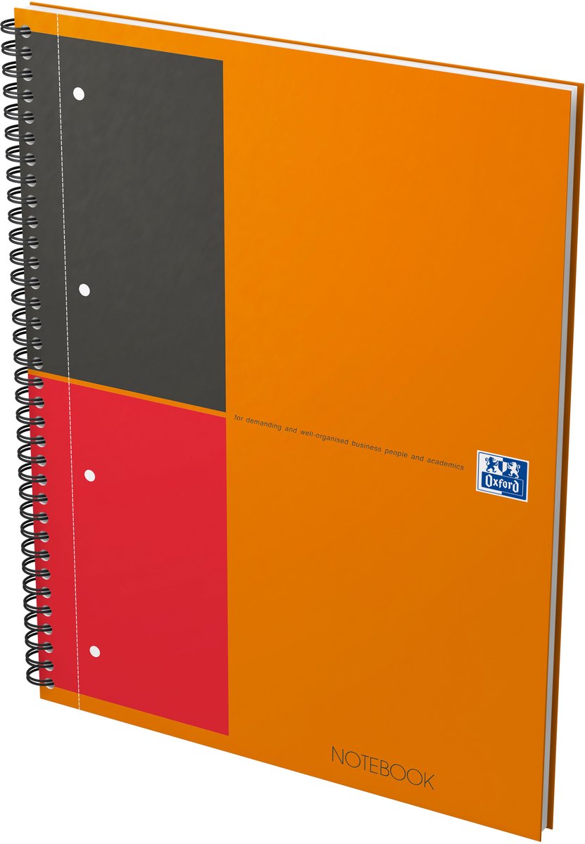 Carnet Oxford international a4+ ligné 4 trous 80 feuilles 80g couverture carton solide orange