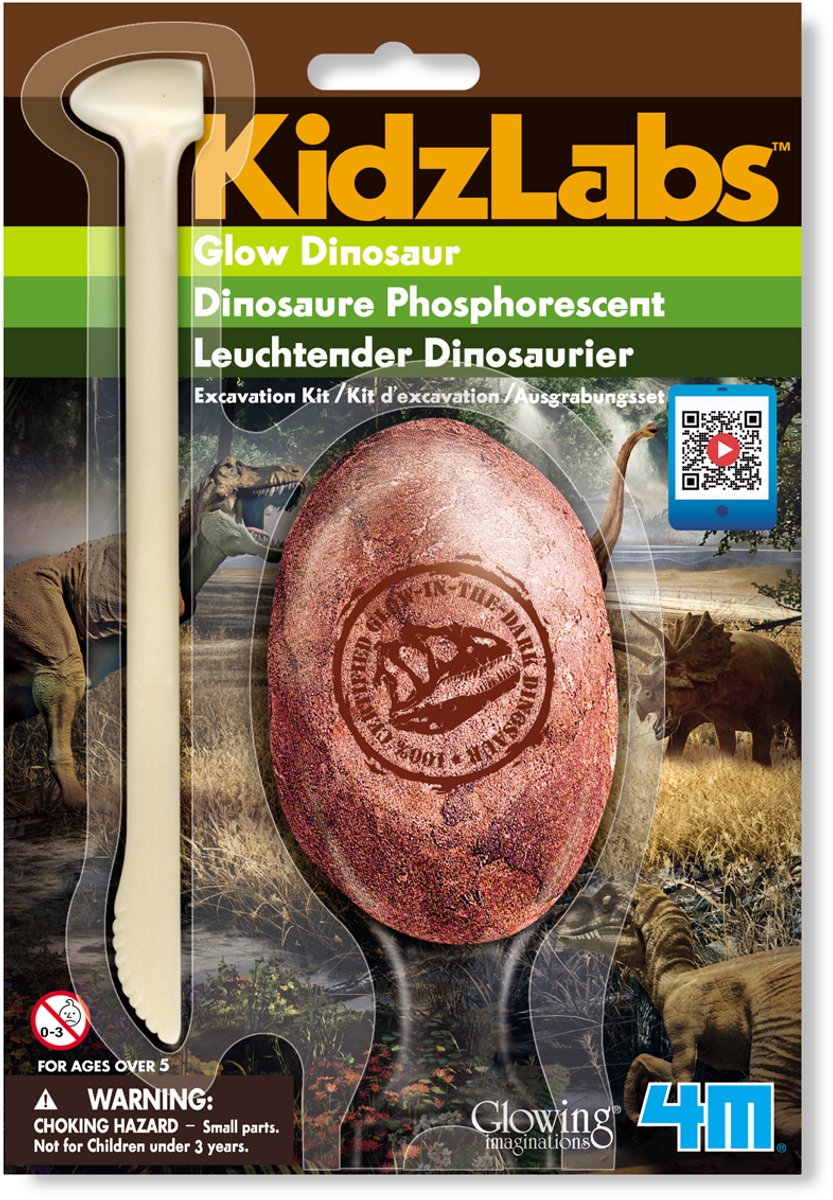 Kit d'excavation 4m qui brille dans le noir - dino - science et jeux - 1 pièce - 6 variétés - kidzlabs - 5+