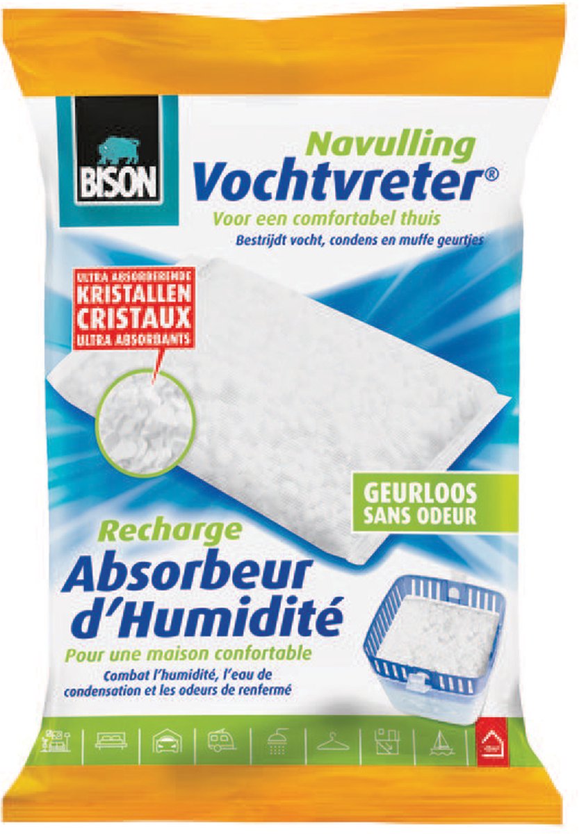 Sac de recharge Bison Moisture Absorber® neutre 450 g, convient pour Moisture Absorber®, lutte contre l'humidité élevée, aucune pile nécessaire, convient également aux caravanes et camping-cars
