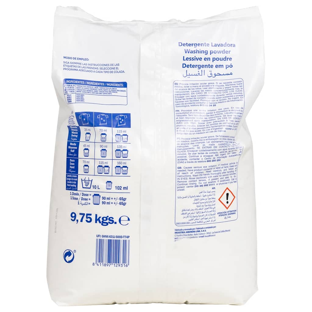 VidaXL lessive en poudre pour 150 lavages 9,75 kg blanc