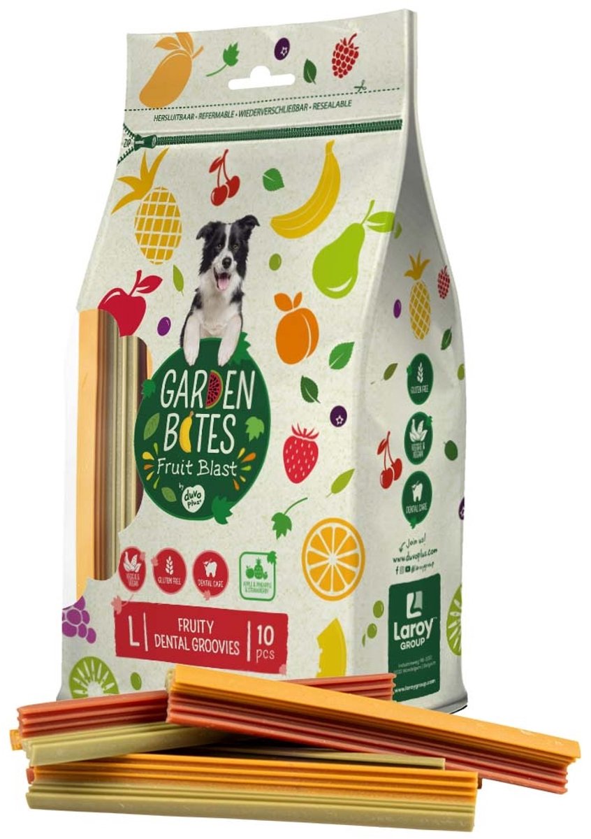 Garden Bites duvoplus - snacks pour chiens fruités dentaires groovies - friandises pour chiens - végétarien sans gluten - grand 10pcs