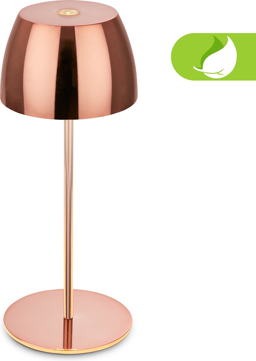 Briloner serina mini - cordless LED table lamp ip44 - 7503013 - dimmable - touch - splash-proof - cordless - replaceable battery and light source - ø8 x 20 cm - copper