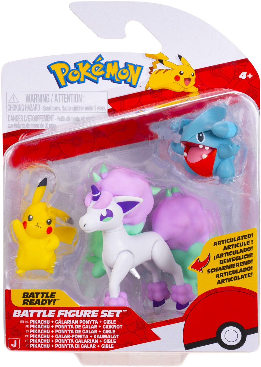 Jazwares Pokémon - Ensemble de figurines de combat (3pk : Gible, Pikachu #5 Galarian Ponyta) w26