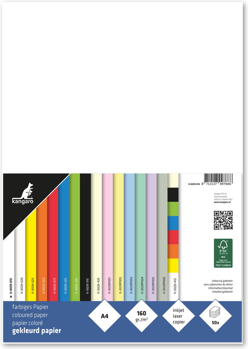 Papier Kangaro basic a4 50 feuilles blanc 160gr blanc