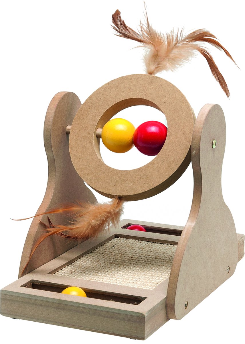 Jouet à gratter Flamingo pour chat Willa marron clair - jouet interactif en MDF avec sisal et boules de plumes - plaisir de gratter et défi à la fois
