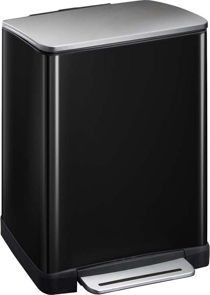 Eko - poubelle à pédale de recyclage e-cube 28+18 litres - plastique inox - noir brillant, acier inoxydable mat - poubelle