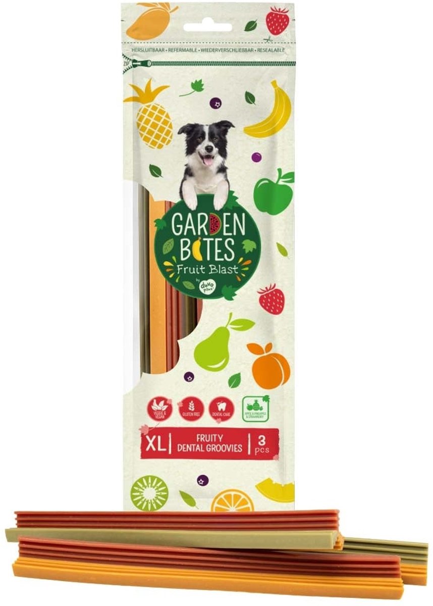 Garden Bites duvoplus - snacks pour chiens fruités dentaires groovies - friandises pour chiens - végétarien sans gluten - extra large 3pcs