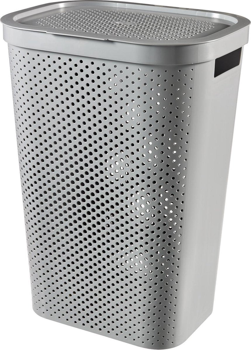Curver panier à linge à pois recyclés infini avec couvercle - 60l - gris