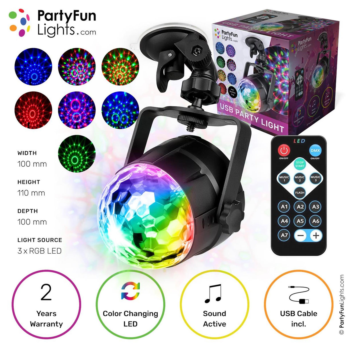 Lumières amusantes de fête, lumière disco, kaléidoscope led multi-cols