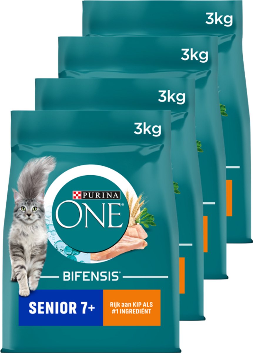 Purina one senior - nourriture pour chat - poulet grains entiers - 4 x 3 kg