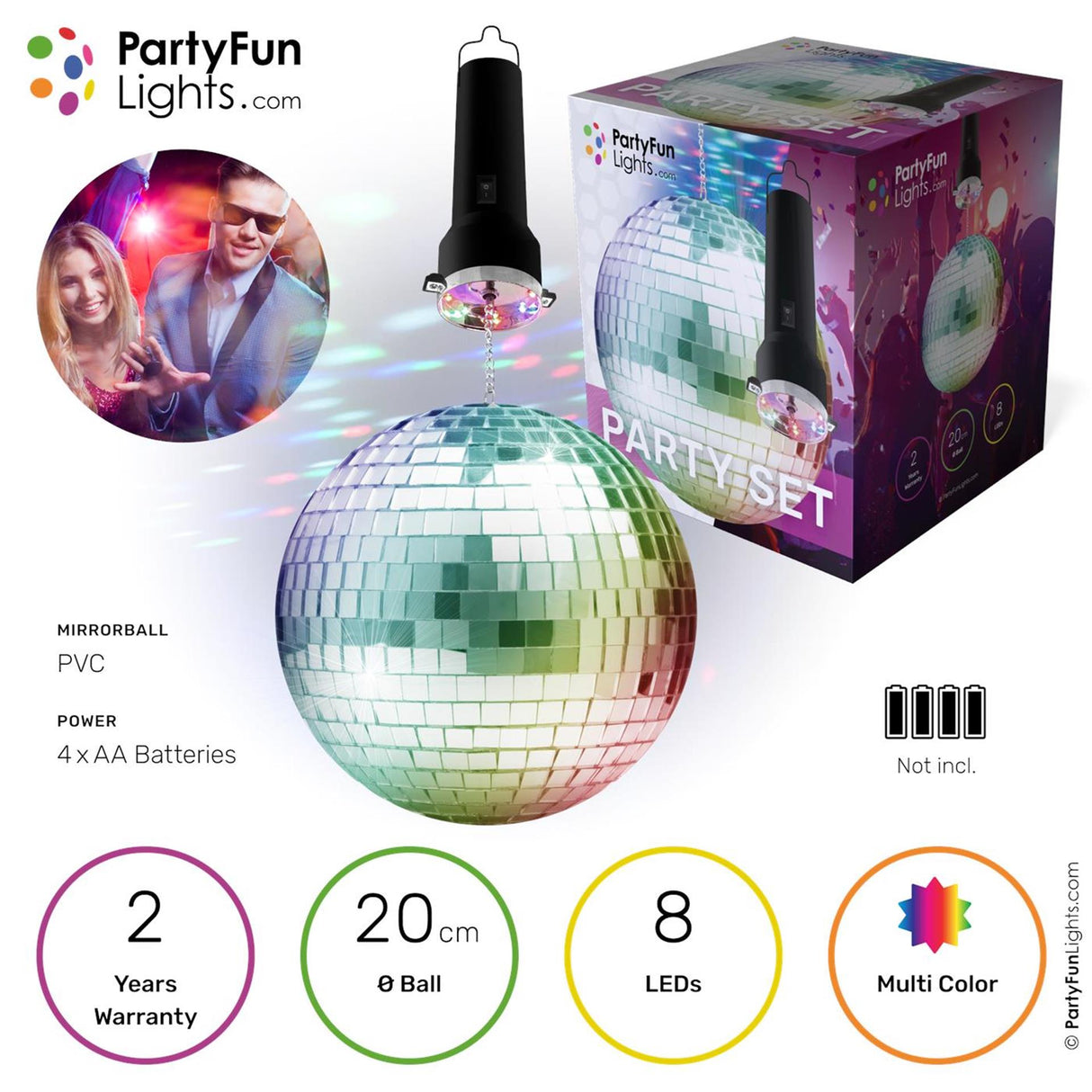 Lumières amusantes de fête boule disco 20cm led multicolore