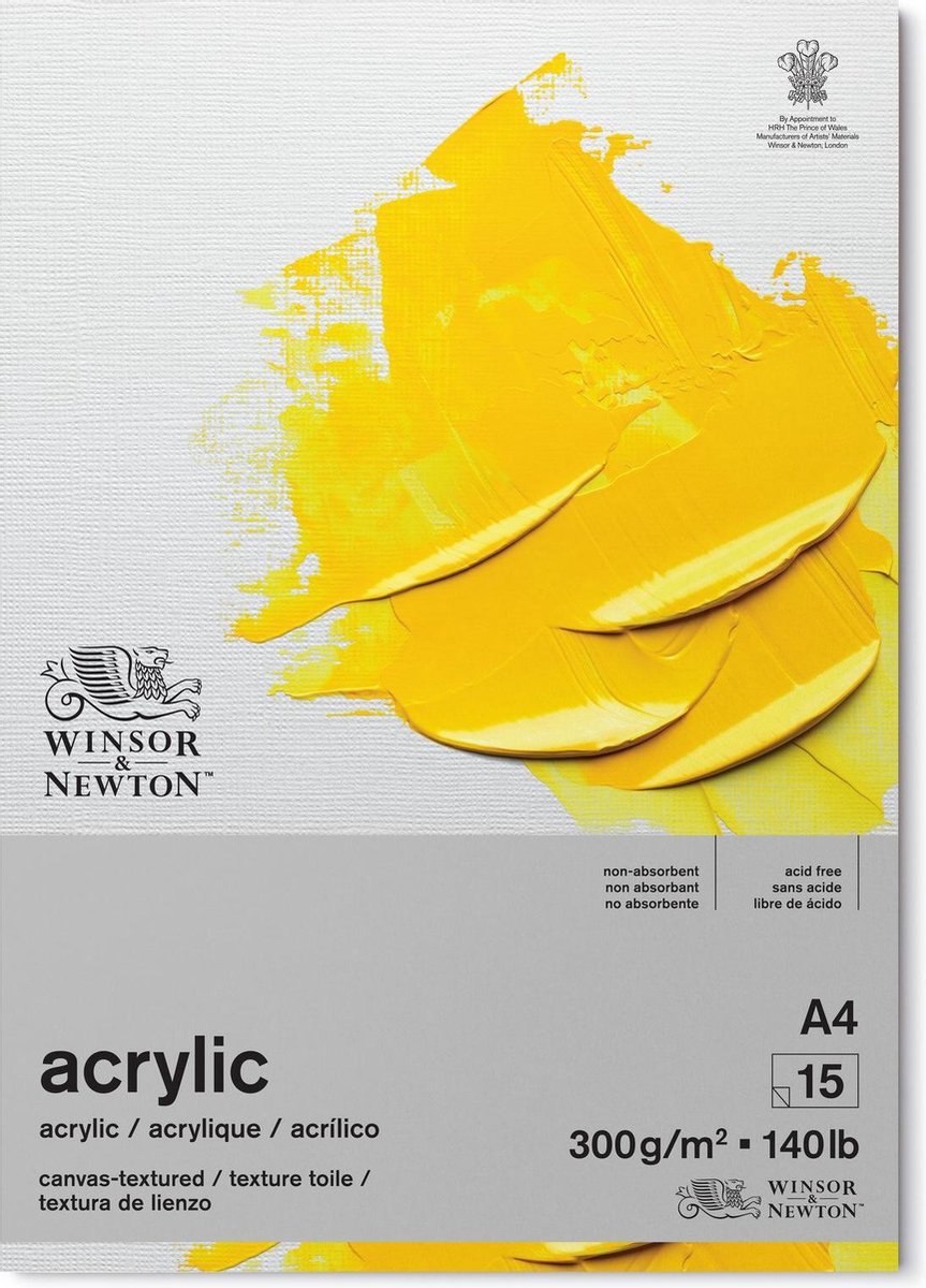 Winsor newton 6534005 bloc de papier acrylique galeria – 300g m², a4, 15 feuilles, collées, structure toile - bloc acrylique a4