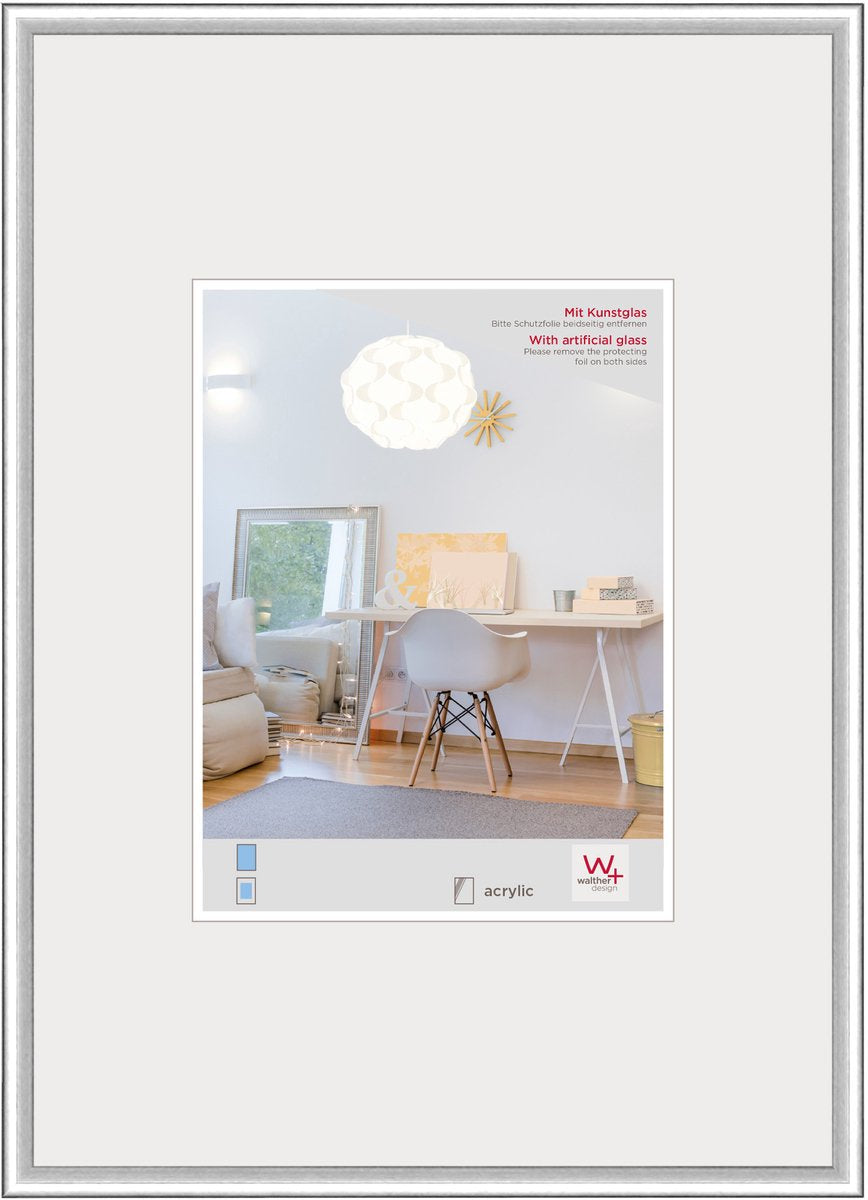 Walther new lifestyle - cadre en plastique - format photo 40x50 cm - verre d'art - argent