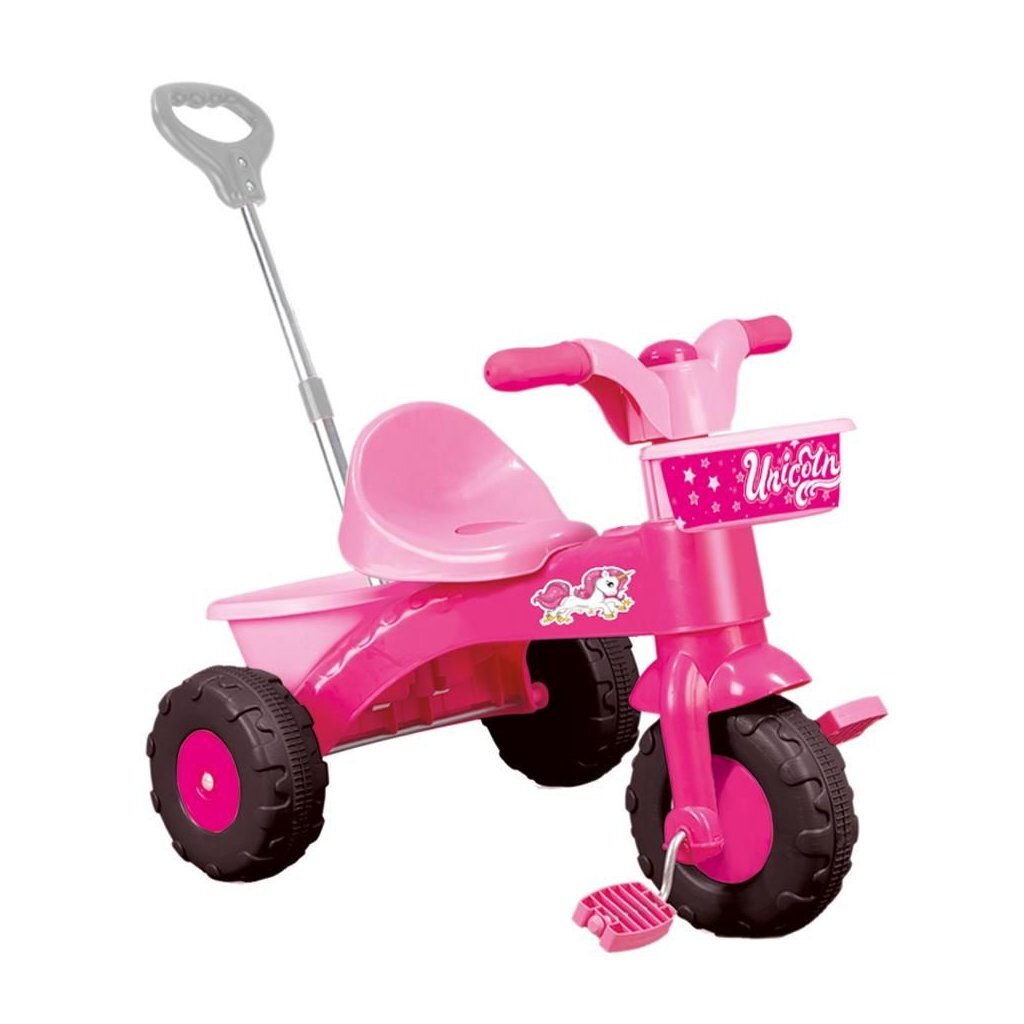 Tricycle licorne Dolu avec barre de poussée rose