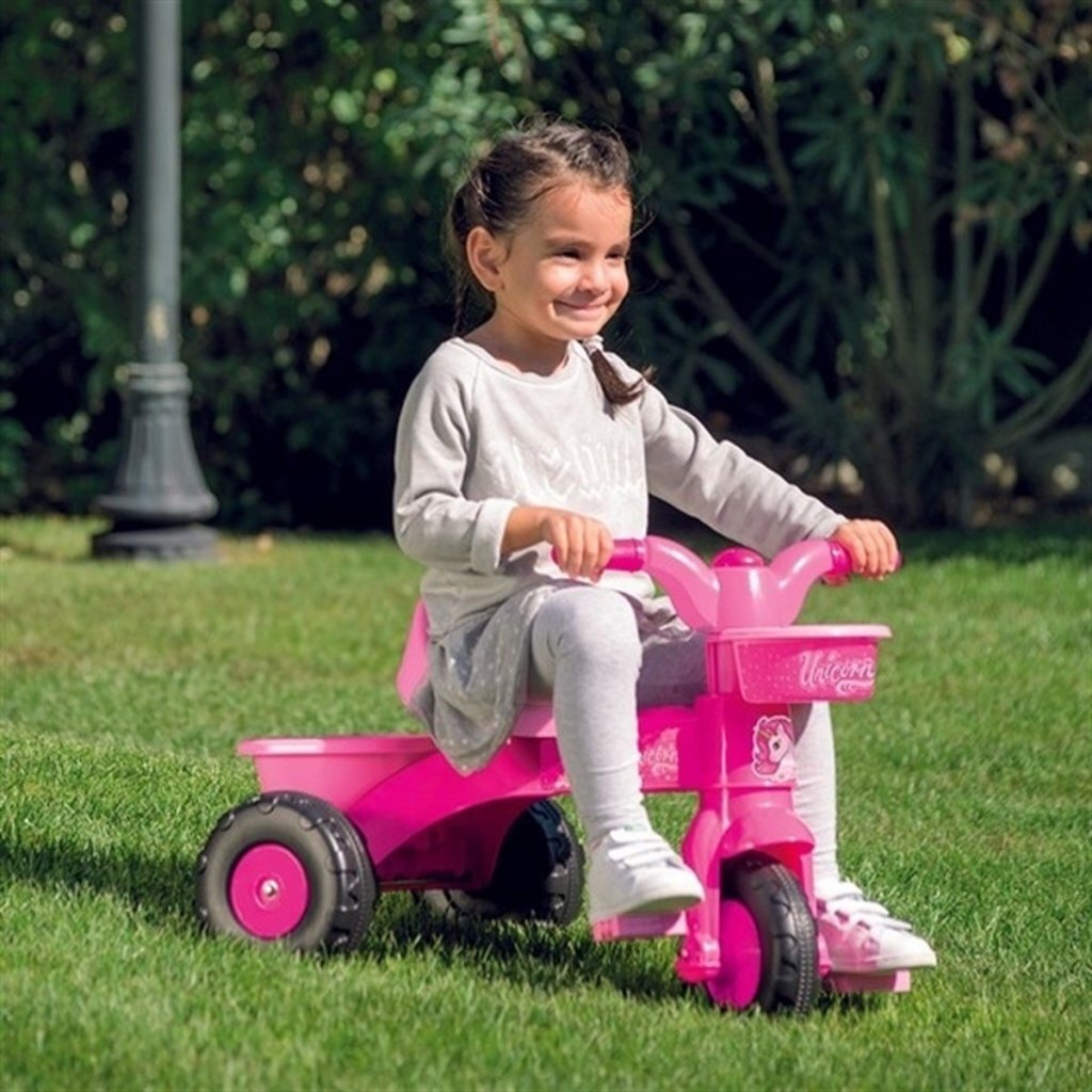 Tricycle licorne Dolu avec barre de poussée rose
