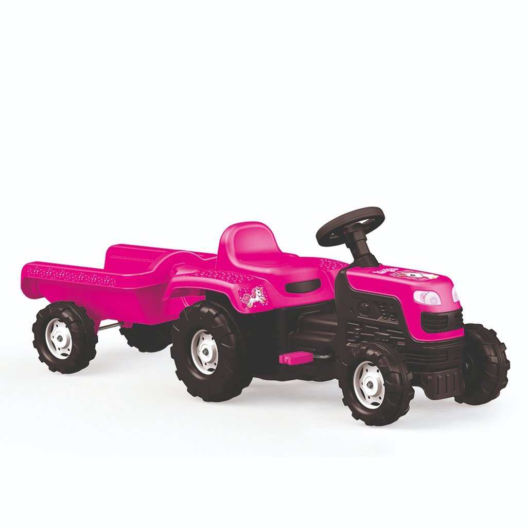 Tracteur à pédales Dolu licorne avec remorque rose noir