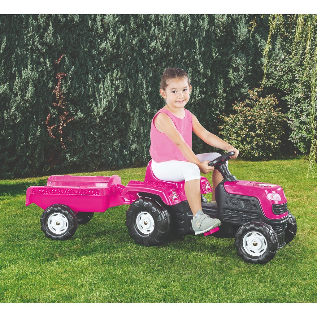 Tracteur à pédales Dolu licorne avec remorque rose noir