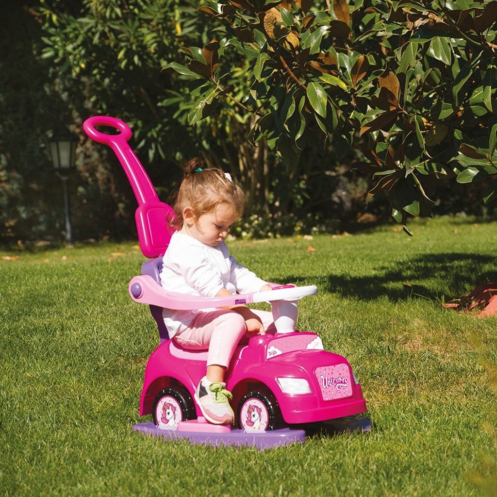 Porteur licorne Dolu avec barre de poussée rose