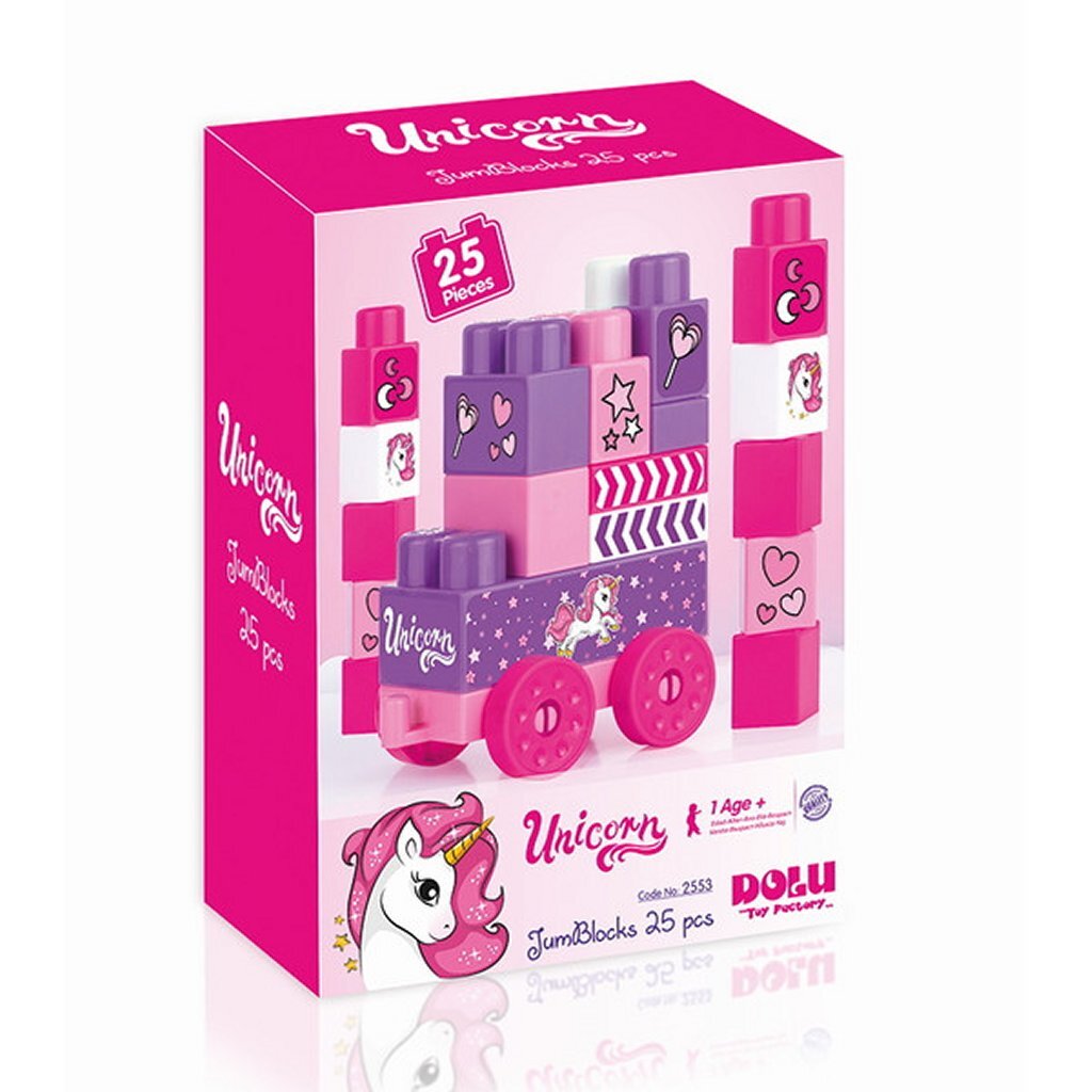 Dolu Dolu Unicorn JumBlocks Train avec 25 blocs Rose