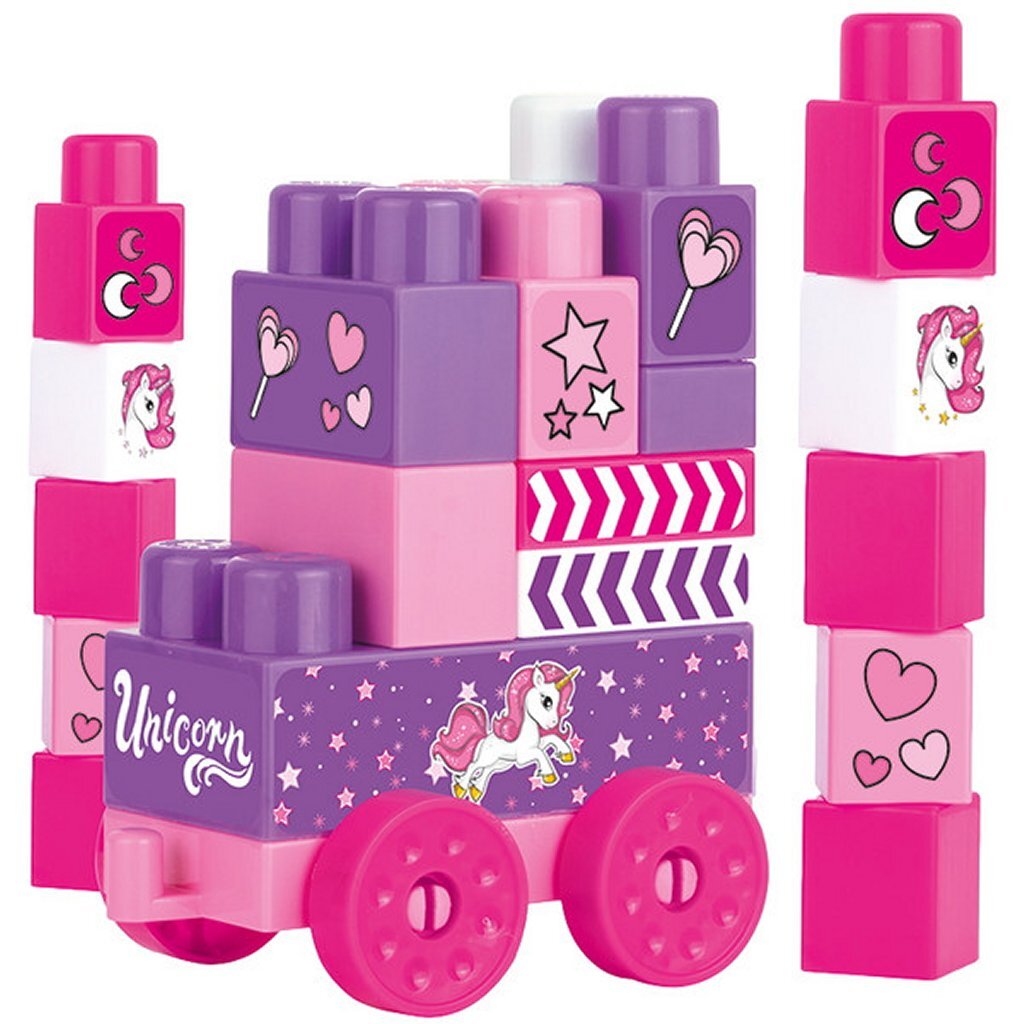 Dolu Dolu Unicorn JumBlocks Train avec 25 blocs Rose