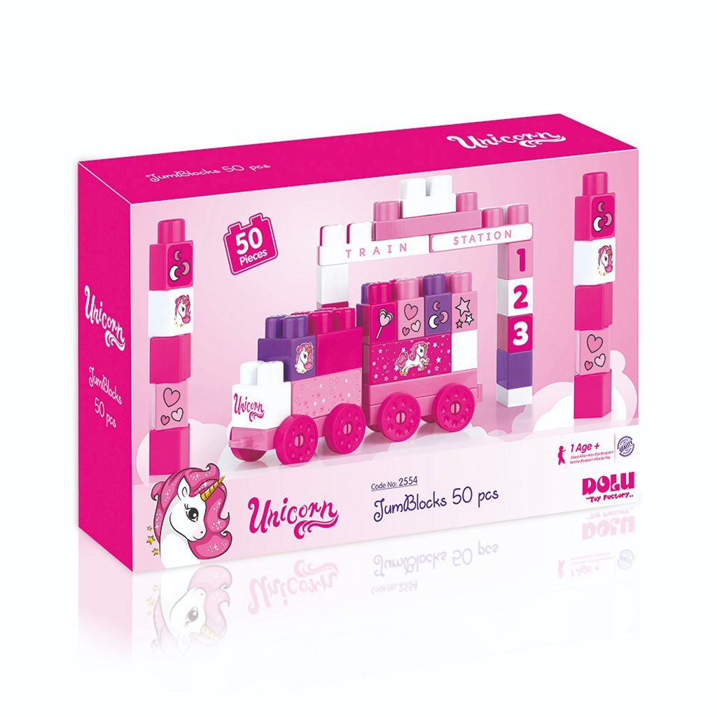 Dolu Dolu Unicorn JumBlocks Train avec 50 blocs Rose