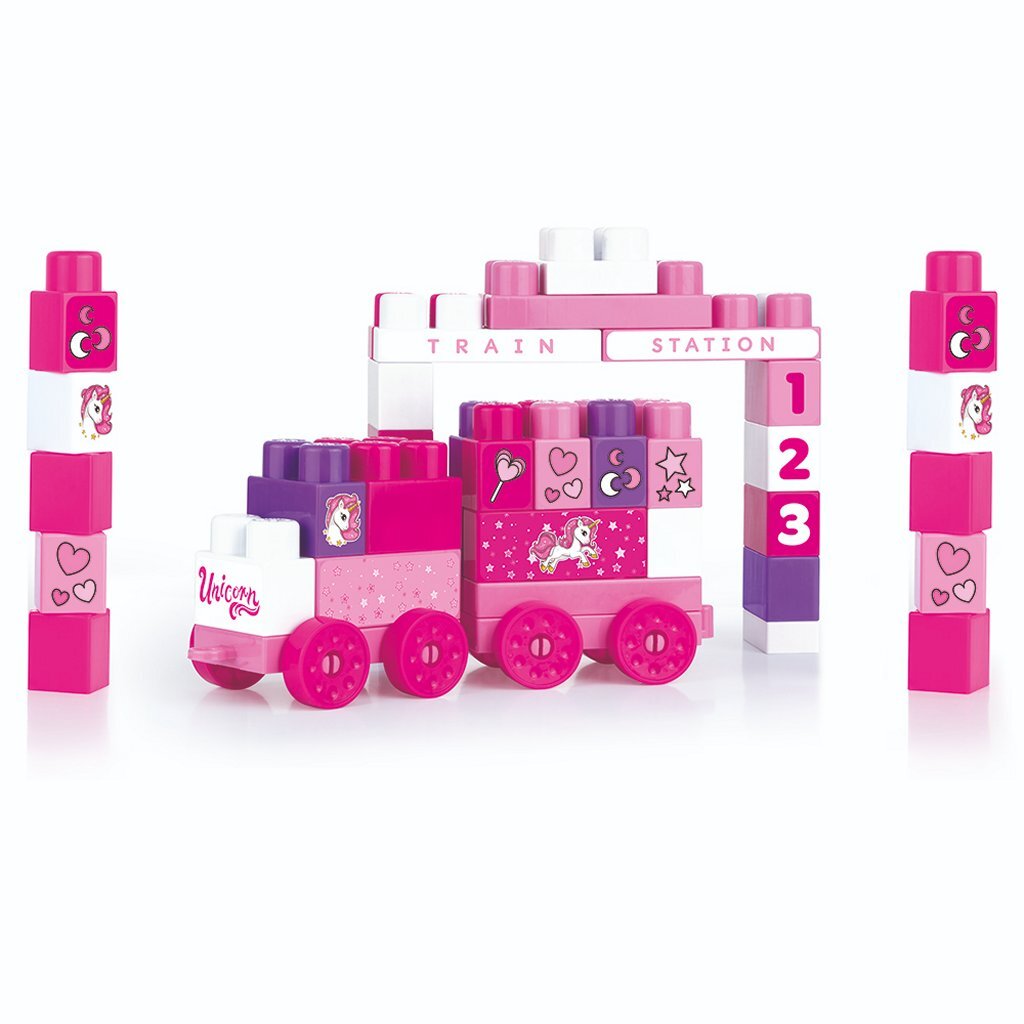 Dolu Dolu Unicorn JumBlocks Train avec 50 blocs Rose