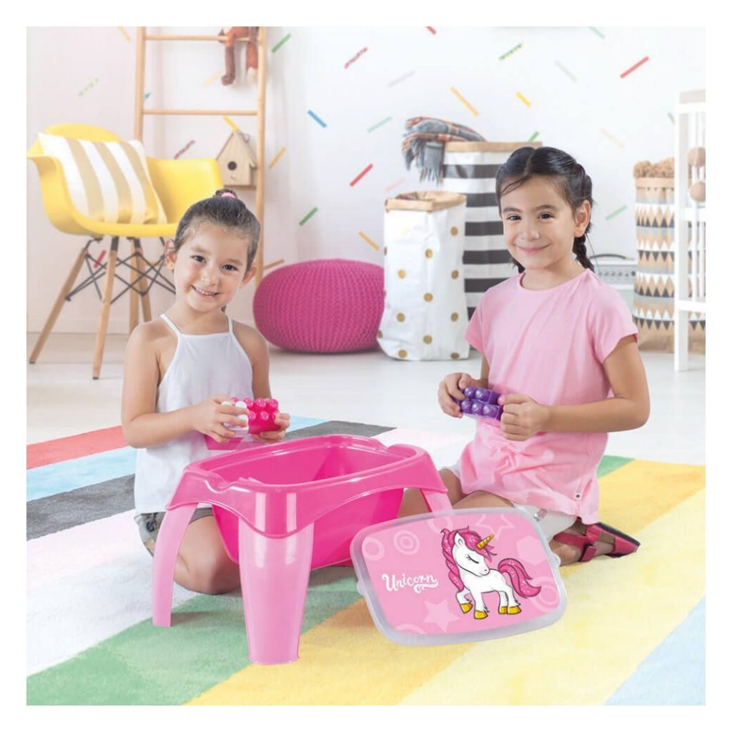 Table d'activité Dolu licorne + 30 blocs rose