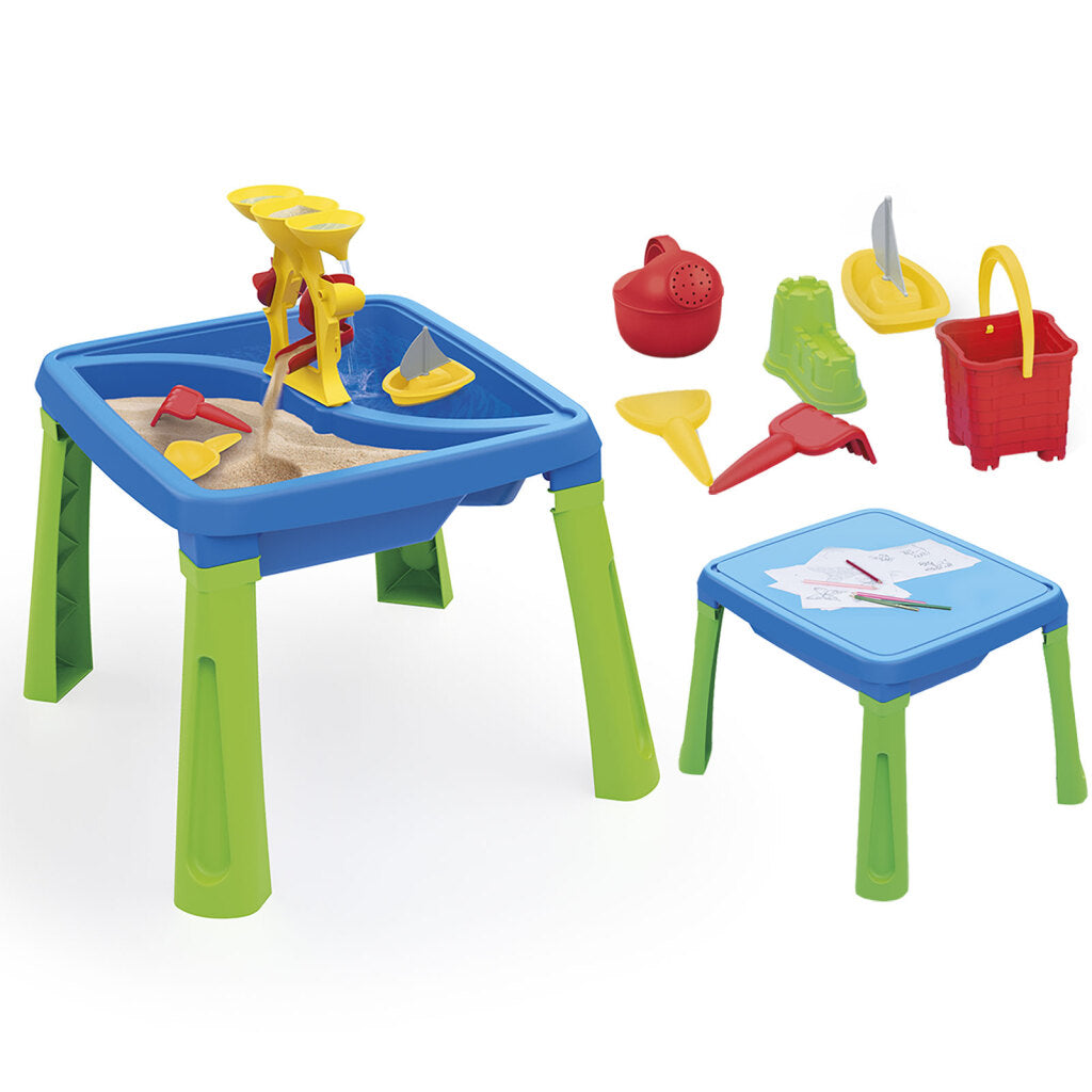 Dolu 3077 table d'eau de sable 3-en-1 avec table de dessin vert bleu