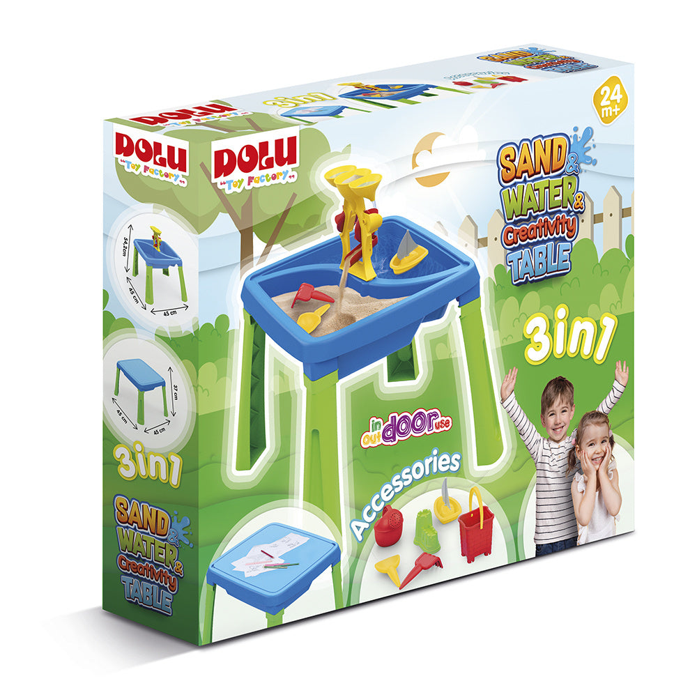 Dolu 3077 table d'eau de sable 3-en-1 avec table de dessin vert bleu
