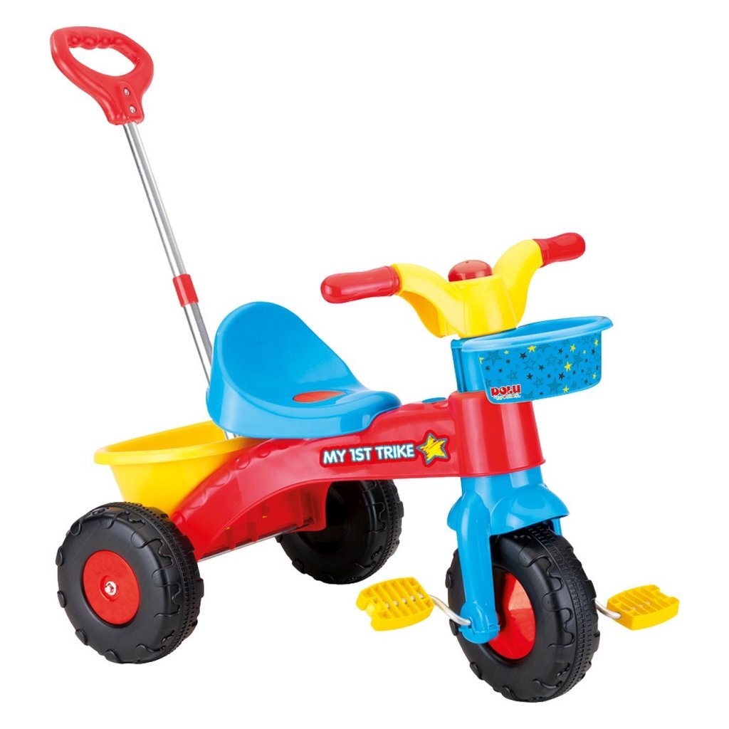 Dolu mon premier tricycle avec barre de poussée 90x45x84 cm bleu rouge jaune