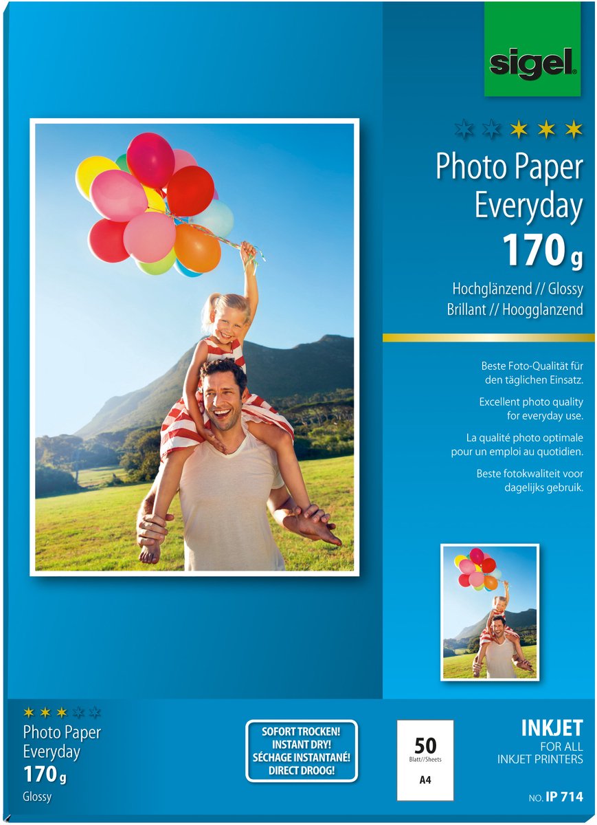 Papier photo jet d'encre Sigel - Everyday Plus - a4 - brillant - 170 grammes - 50 feuilles - si-ip714