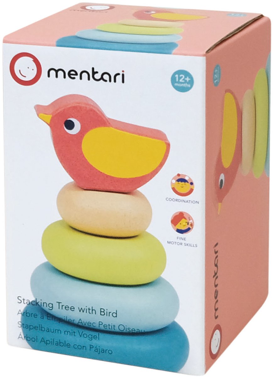 Empileur Mentari - arbre avec oiseau - 7x7x10cm - bois - 1 an