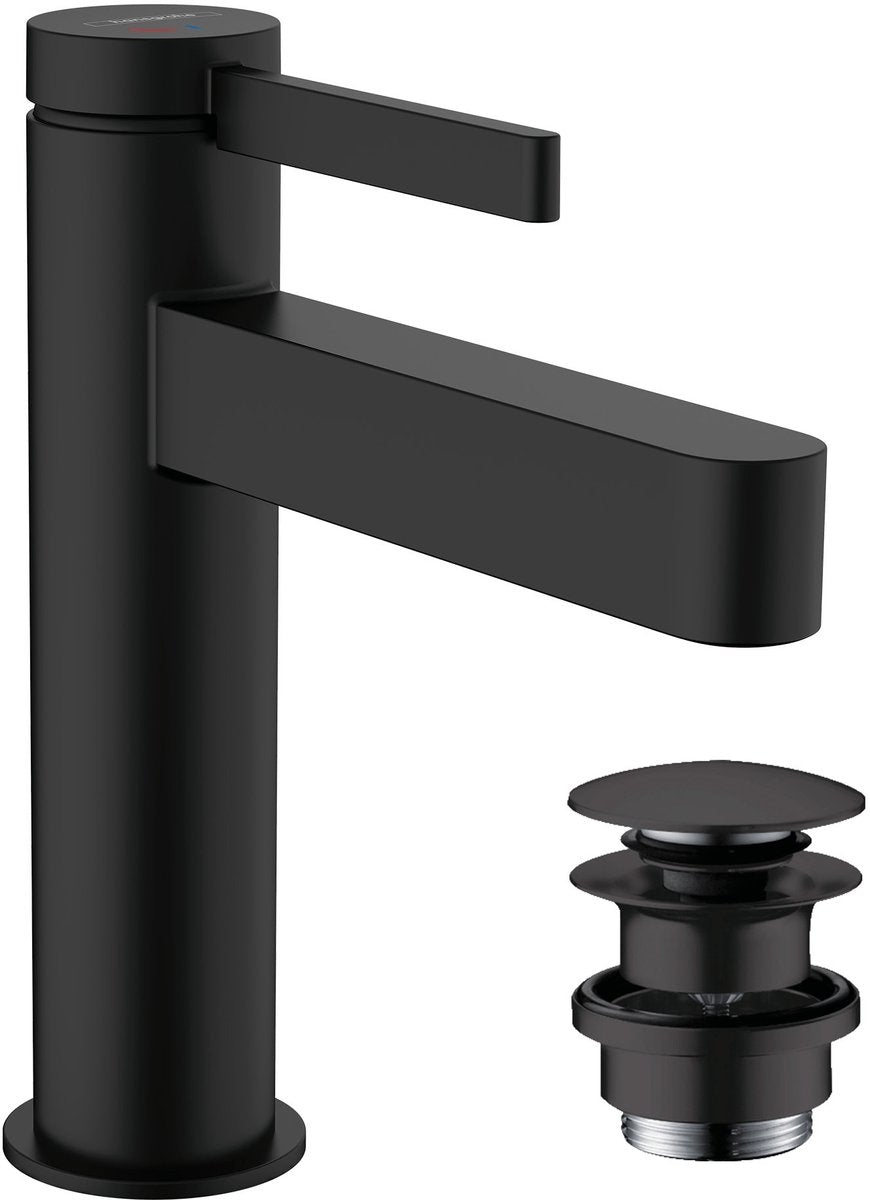 Hansgrohe finoris - mitigeur de lavabo - commande à levier unique - démarrage à froid à économie d'énergie - avec bouchon de vidange - 110 mm - noir mat
