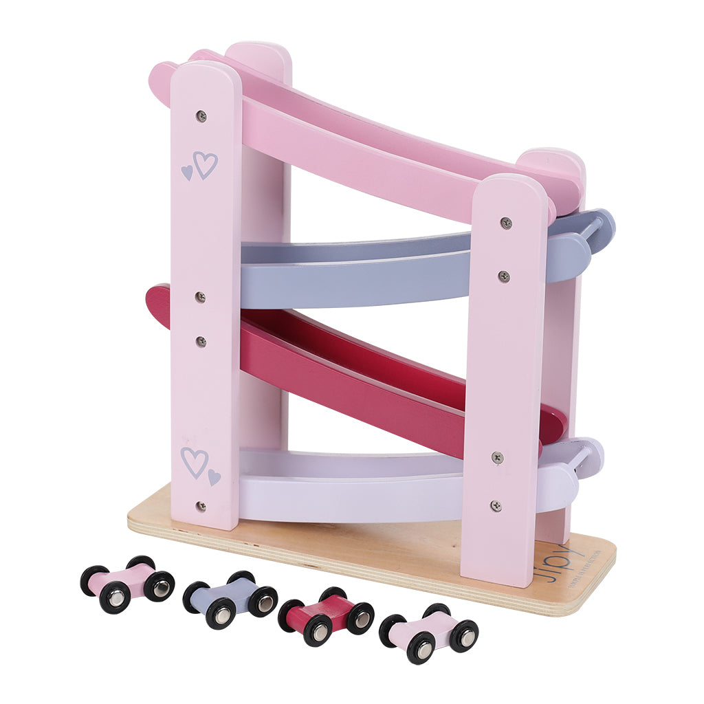 Piste de voiture en bois Jipy + 4 voitures rose