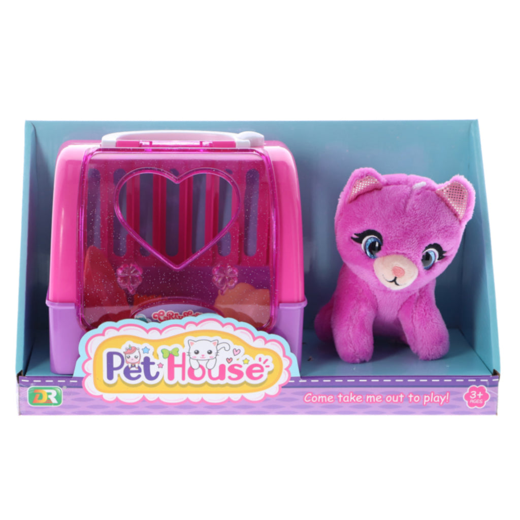 Basic animal house peluche chat + étui de voyage et accessoires
