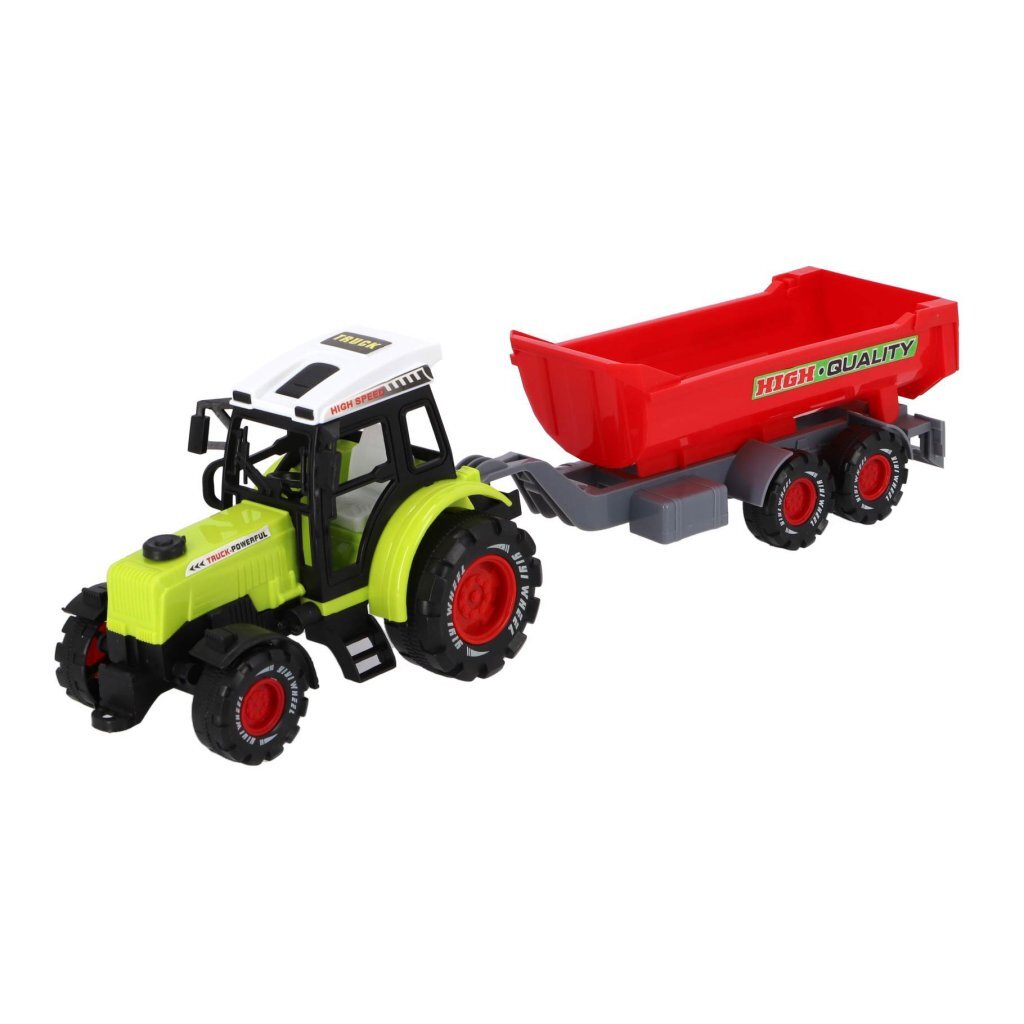 Tracteur agricole autres marques avec remorque 45 cm vert rouge