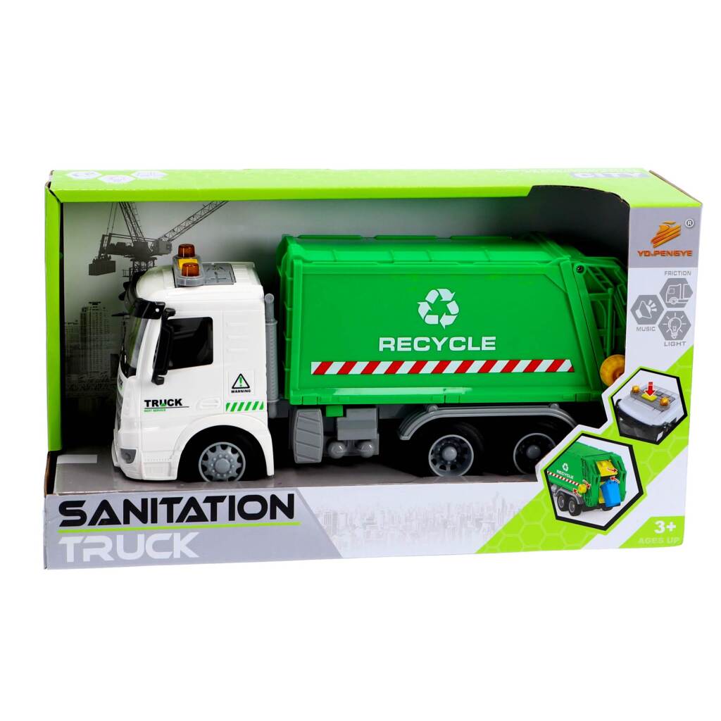 Autres marques camion poubelle de recyclage 30 cm + lumière et son vert blanc