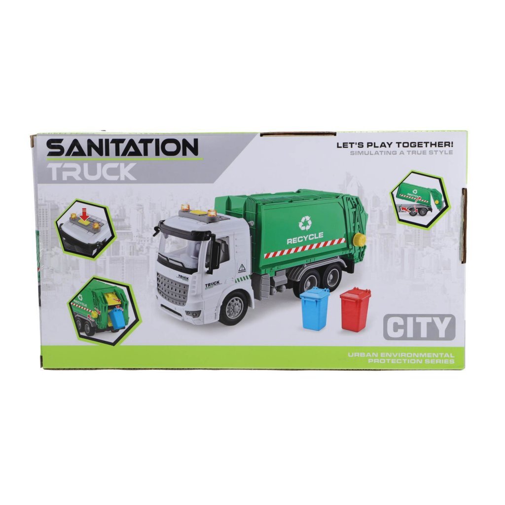 Autres marques camion poubelle de recyclage 30 cm + lumière et son vert blanc