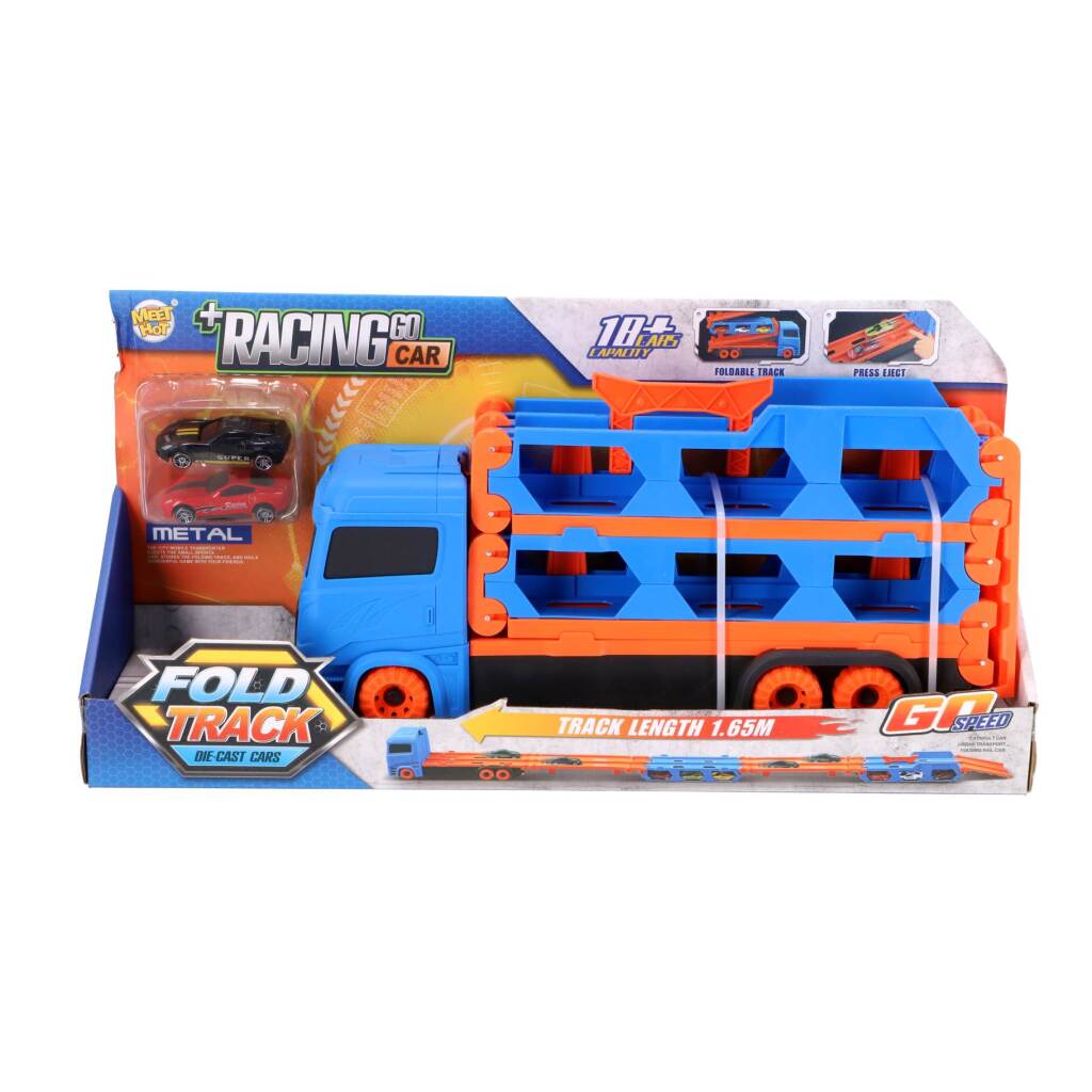 Transporteur de voitures pop-up No Brand avec 2 voitures en métal | 2 pièces