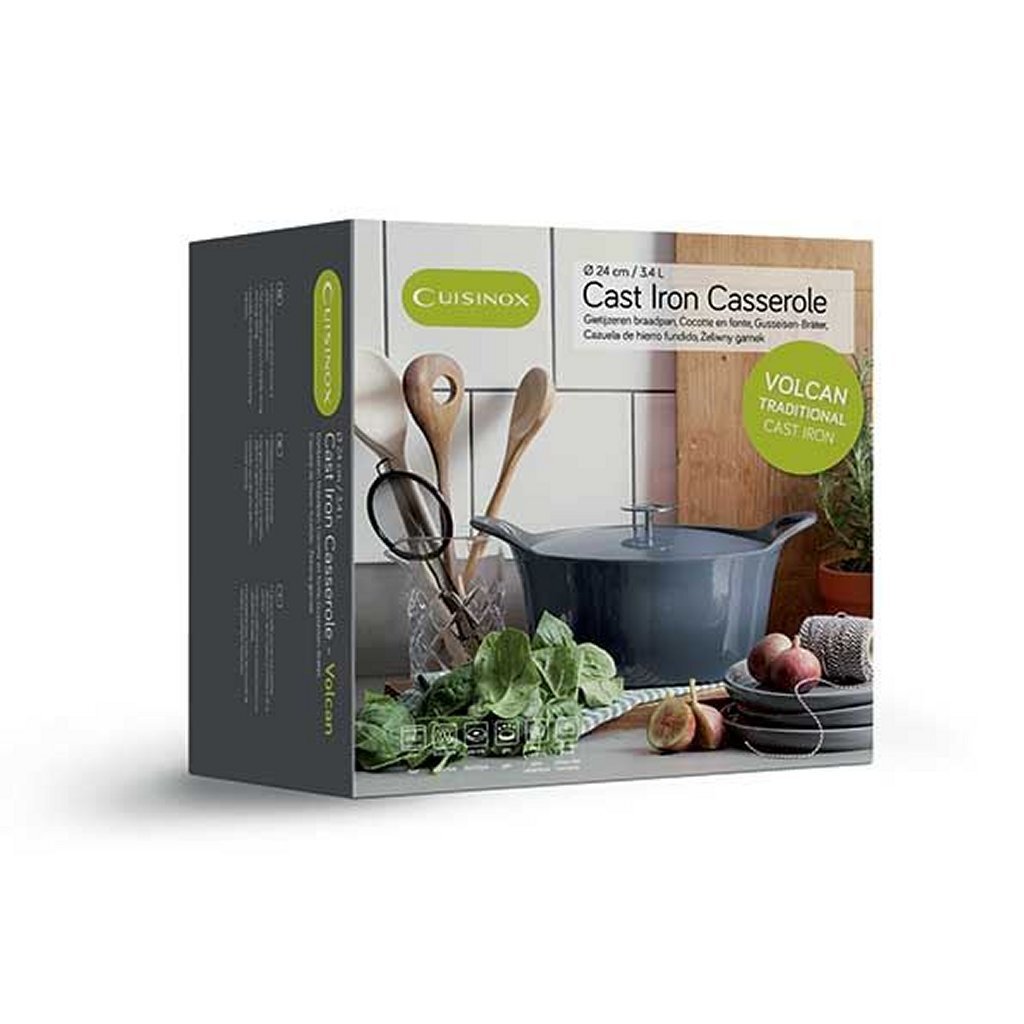 Cuisinox poêle en fonte volcan 24 cm 3,4l émaillé bleu denim