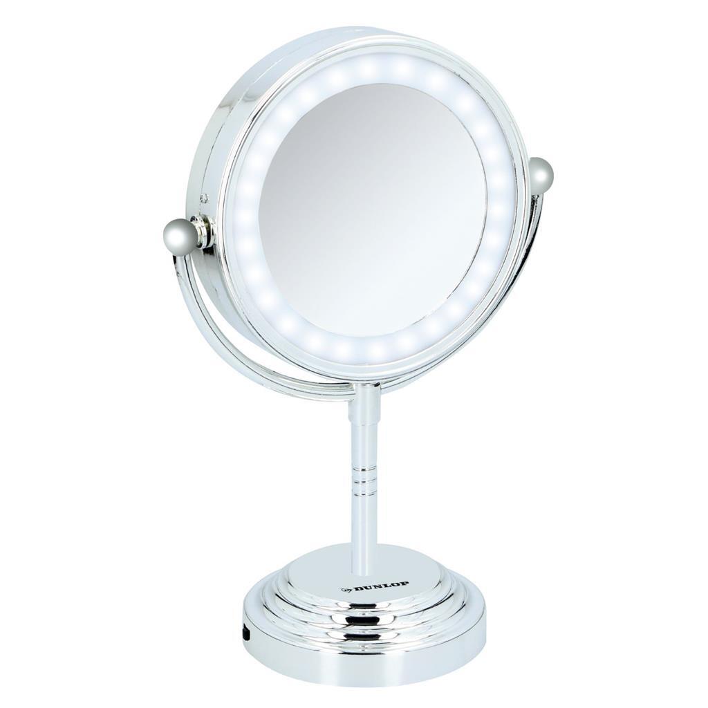 Dunlop Miroir de maquillage LED 15 cm chromé