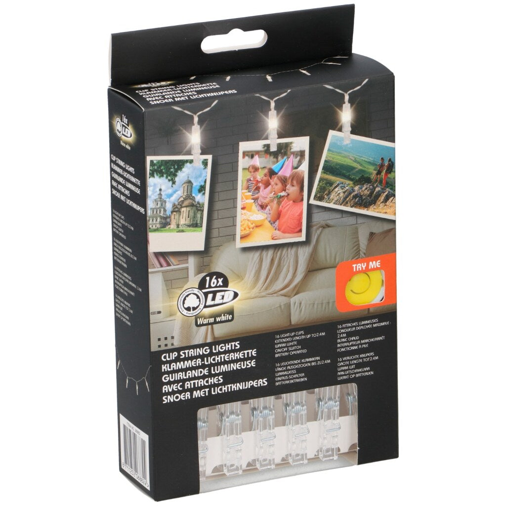Guirlande Lumineuse Basic avec Clips et 16 Lumières LED, 2M