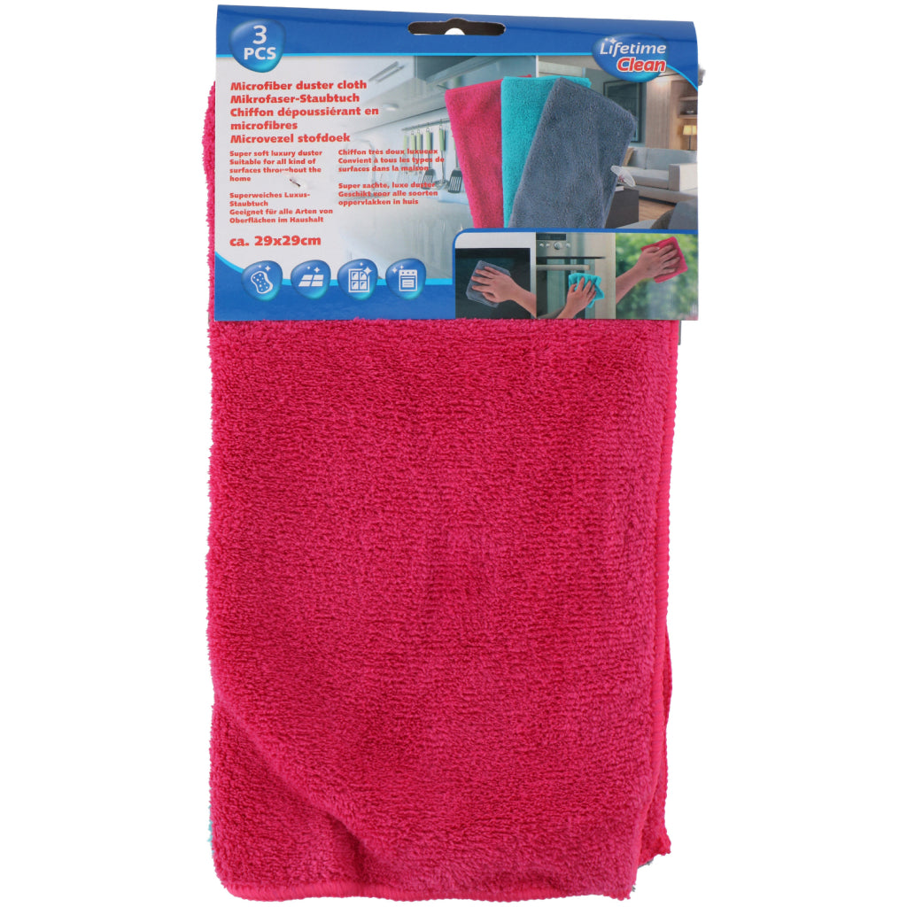 Lifetime Clean Lifetime Clean Chiffons en Microfibre 29x29 cm 3 Pièces Rouge Bleu Gris
