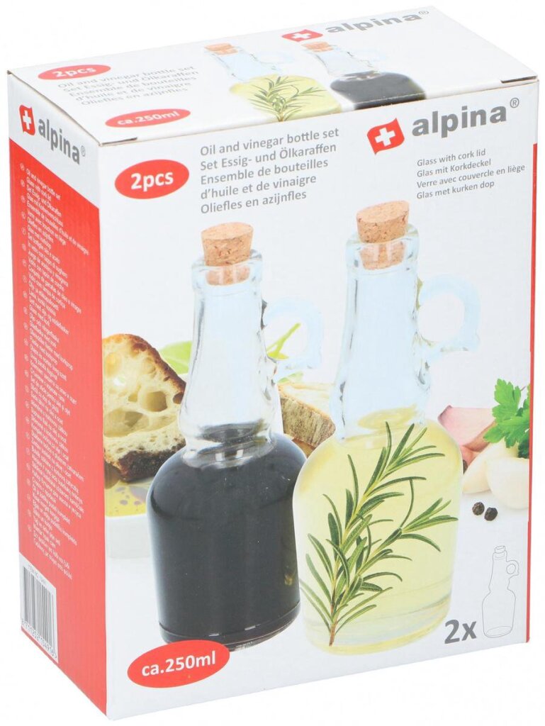 Bouteille de vinaigre d'huile Alpina 250ml verre 2 pièces