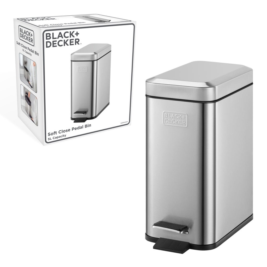 Black Decker poubelle à pédale 5l acier inoxydable noir
